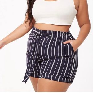 Navy Striped Paper Bag Shorts